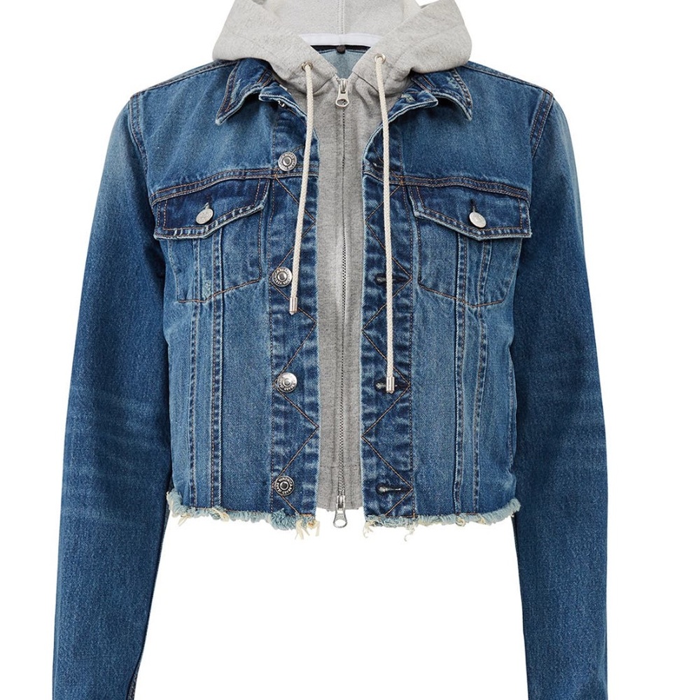 Veronica Beard Cara Jean Jacket with Gray Hoodie Dickie